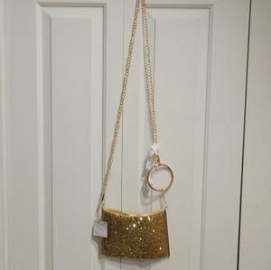 Lulu Townsend Crystal Crossbody Dressy Gold Purse. Med. NWT